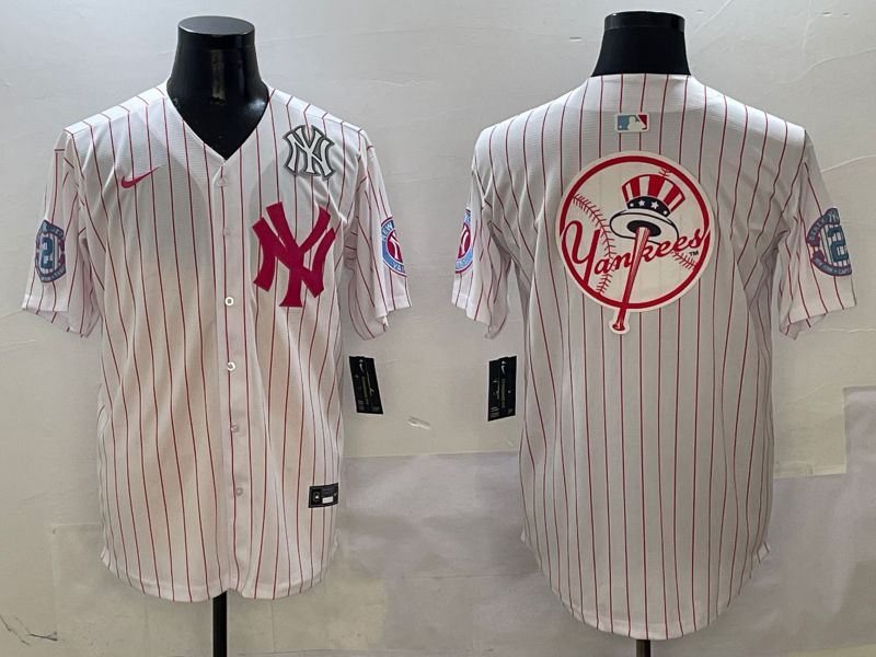 Men New York Yankees Blank White Stripe Jointly Name Nike 2025 MLB Jersey style 28